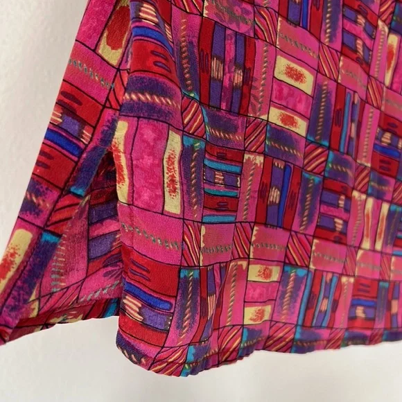 Vintage QUO-SILK Contrast abstract boho Top t-Shirt 100%silk - Picture 7 of 8